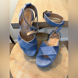 Johnny Was PATCHWORK LEATHER JEAN PLATFORM SANDAL sz 38